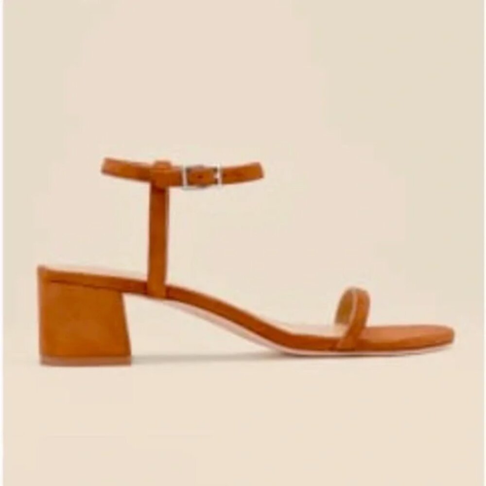 Reformation Mallory Brown Suede Block Heel Strappy Sandals Size 8.5